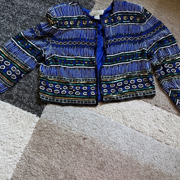 Niteline Jackets & Blazers - Niteline by Della Roufogali Silk Blue and Black Beaded Womens Jacket- Large